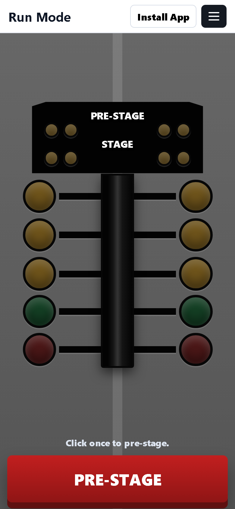 Practice Tree Run Mode screen with tree and pre-stage button